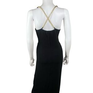 Walter Baker Merryn Black Ribbed Knit Midi Dress Gold Chain Straps